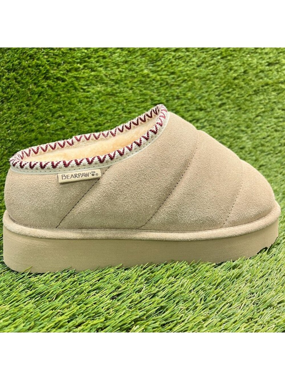 Bearpaw Quilted Martis Womens Size 9 Beige Casual Comfort Suede Slippers Shoes
